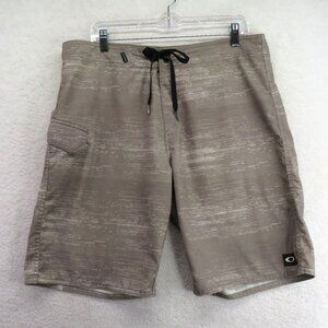 Oakley Swimsuit Mens Size 34 Beige Patterned Boardshorts Drawstring Waist Pocket
